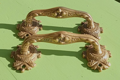 PAIR VINTAGE SOLID BRASS DOOR HANDLES