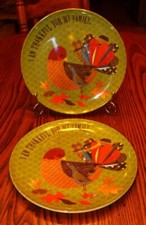 Set of 2 Pottery Barn Kids Melamine Thanksgiving Plates Turkey Family 9"