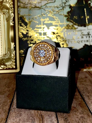 MEN'S 14k Gold Finish Desginer Icy Crown Ring Size 6-13 New Drop Mens Ring - Picture 2 of 8