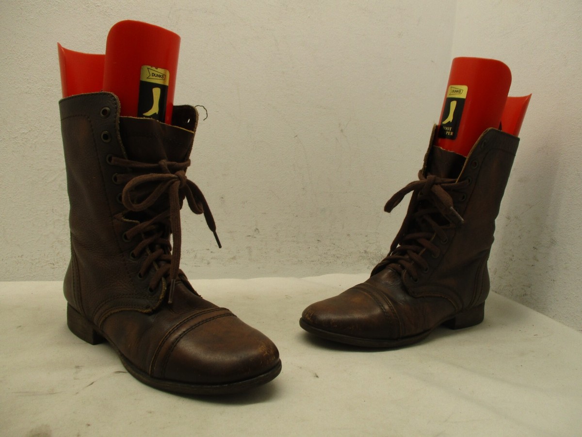 Steve Madden Troopa Brown Leather Zip Lace Combat Fashion 