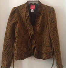 Urban Outfitters Lux Brown Gold Brocade Look Jacket Size Small Snap Closures