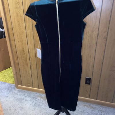 Nordstrom Felicity & Coco Bottle Green Velvet  Fitted  Full Length Zipper