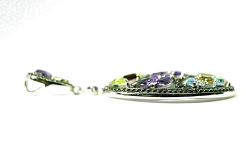 Silver Pendant Topaz Amethyst Garnet Genuine Gems Part Black Rhodium With Chain - Picture 3 of 24