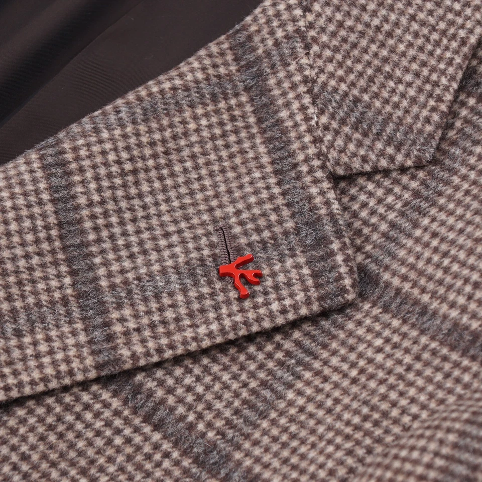 Isaia Tan and Gray Check Soft Brushed Wool-Cashmere Overcoat 38R (Eu 48) NWT - Image 3 of 4