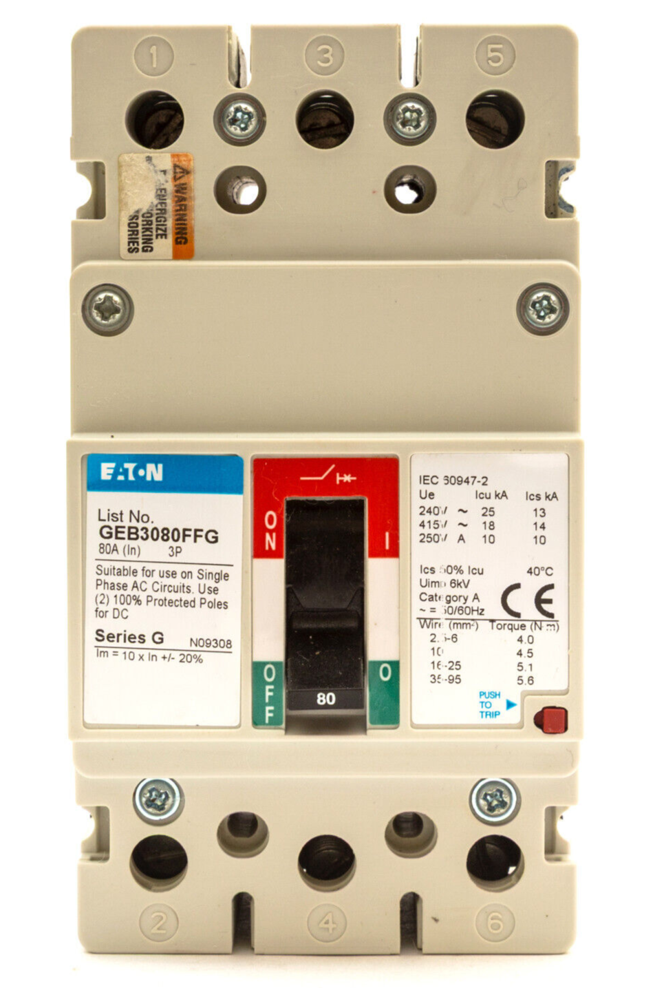 EATON GEB3080FFG 80 AMP MCCB 80A 3P 18kA 415VAC MEM GEE3080FFG VAT INC