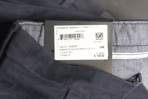 Hugo Boss $165 Hombres Kaito Calce Ajustado Elástico Algodón Azul Oscuro Pantalones Chinos 38R EU 54 - Imagen 10 de 11