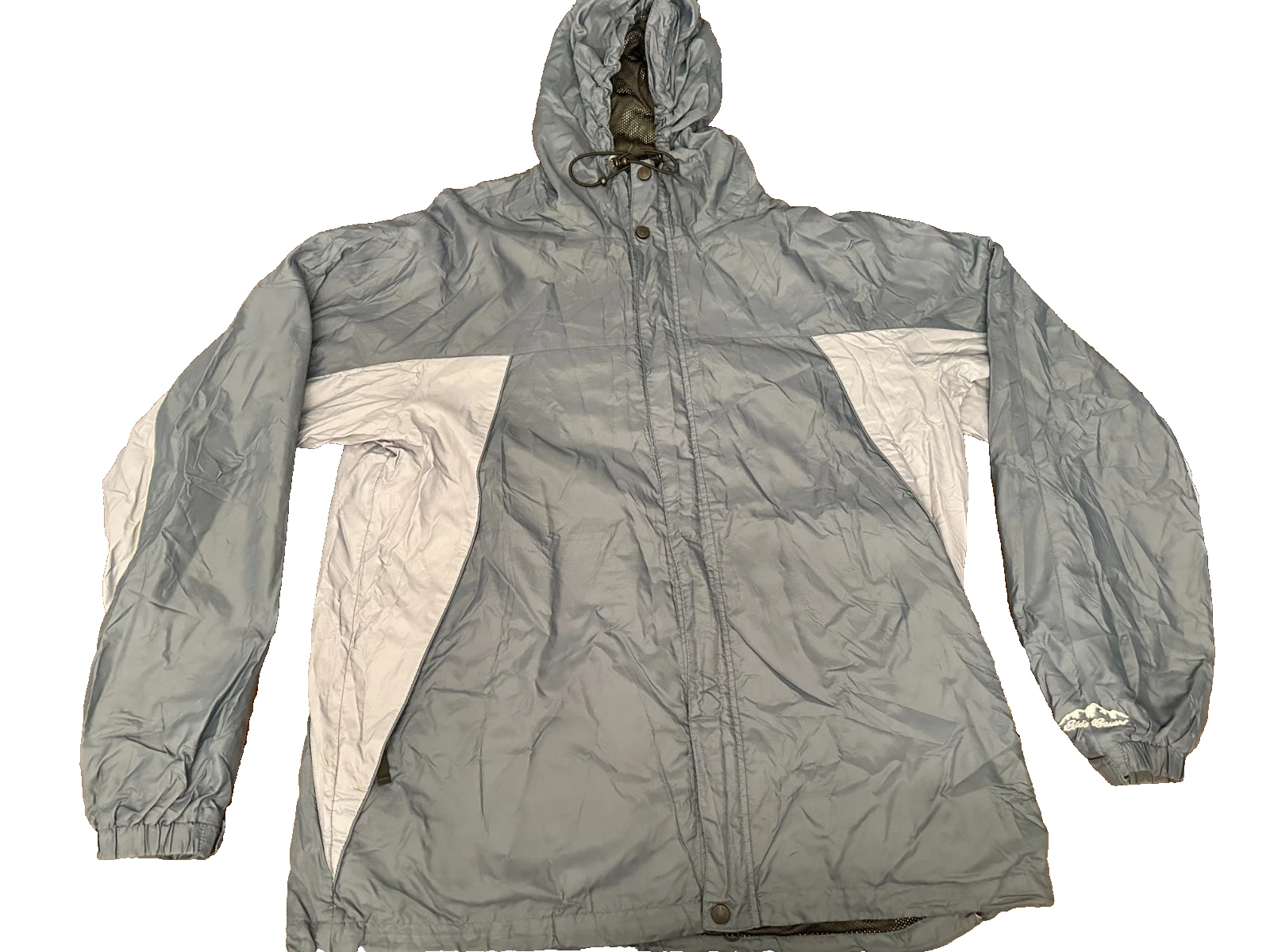 Eddie Bauer Windbreaker Jacket Mens Large Tall Gray Hooded Lightweight Shell