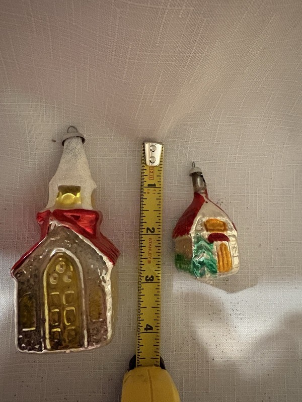 2 Vintage Church And House Blown Glass Ornament *read*