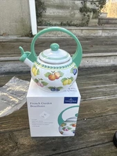 Villeroy & Boch French Garden Fruits Whistling Enamled Metal Tea Kettle W Box