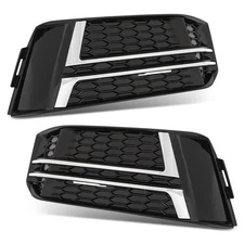Pair Front Fog Light Cover Fit For 2016-2018 Audi A4 B9 S-Line Bumper Grille