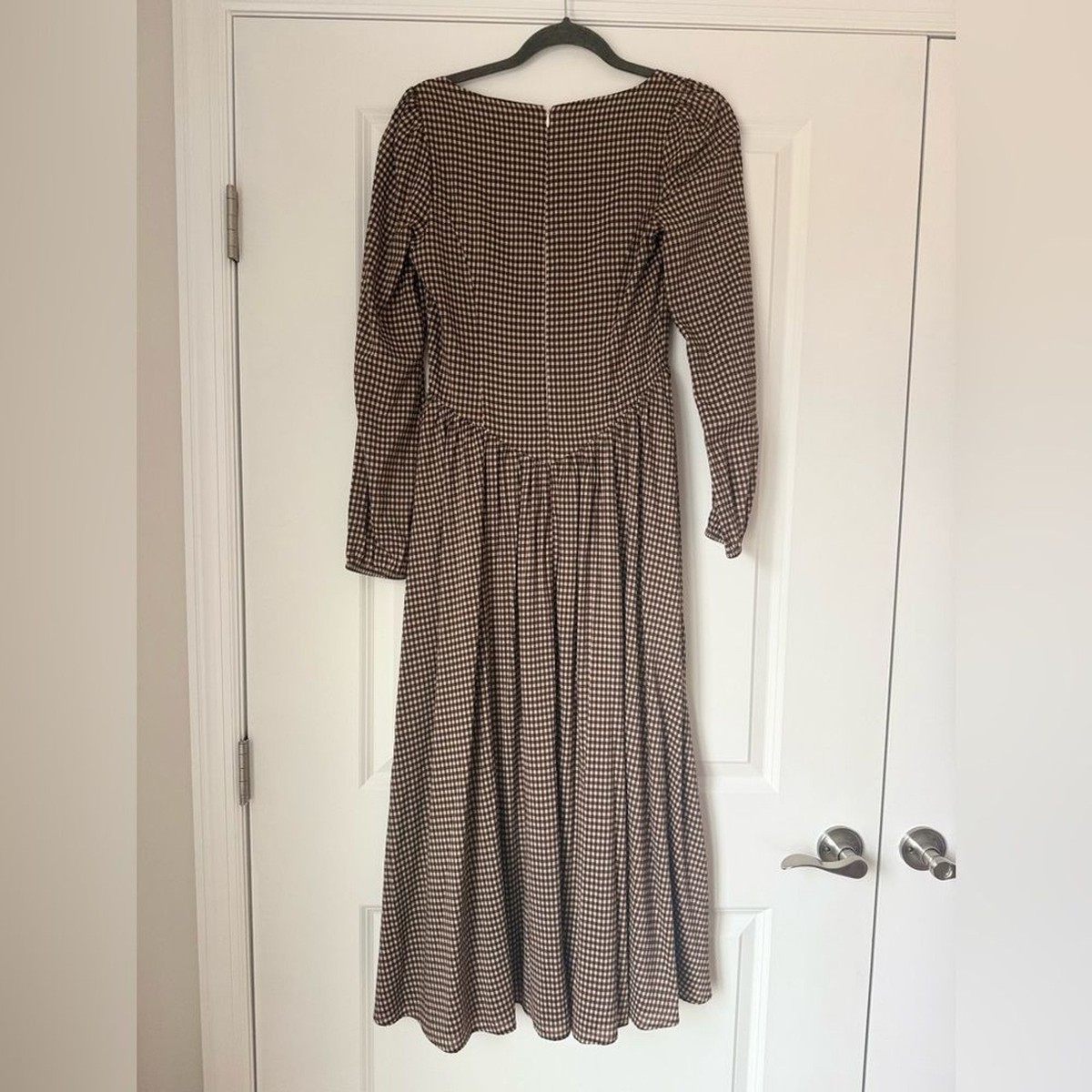 brown gingham dress reformation Reformation Oria Midi Dress Brown Gingham Cotton Prairie Dress NWT Size 6