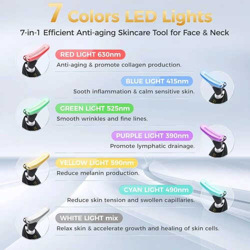 7-in-1 Hautpflege Werkzeug Gesicht Hals Massagegerät Home Beauty Routine glänzend schwarz - Bild 2 von 5