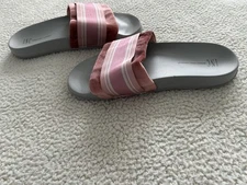 INC International Concepts Microvelour Varsity Slide Slippers Pink Wine Size L