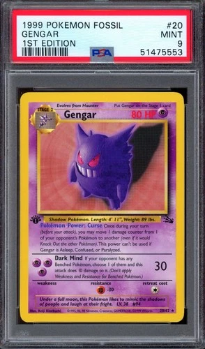 PSA 9 Pokemon 1999 1st Edition Fossil Gengar Rare #20
