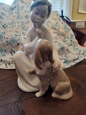 Lladro Boy Hushing Dog Porcelain Figurine #4522, 'Shhh, Quiet Puppy’ 7” Tall