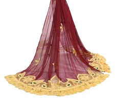 Sushila Vintage Maroon Dupatta 100 Pure Chiffon Silk Embroidered Long Stole Veil