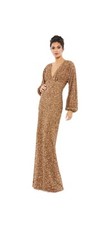 MAC DUGGAL 10791 SEQUINED PUFF SLEEVE VNECK BRONZE GOWN sz 6 New Long Maxi FAST