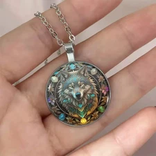 Wolf Round Necklace Jewelry Silvery Nature  Animal Butterfly Pendant A