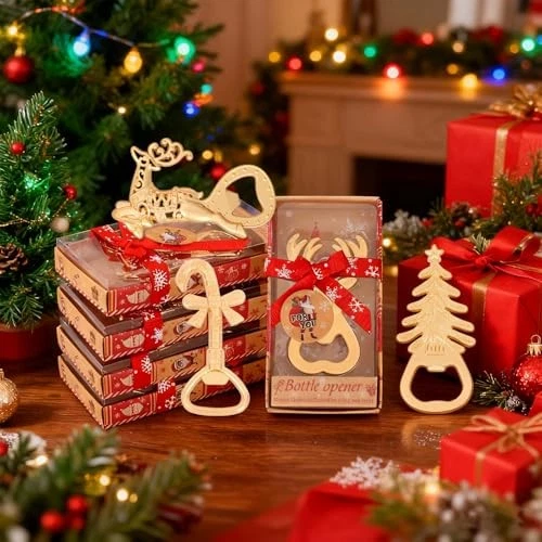 24 peças abridor de garrafas temático de Natal lembrancinhas de festa para adultos, 4 estilo dourado - Imagem 2 de 4