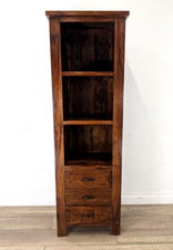 BOOKCASE Tall Slim Mango Wood 3 Shelf 3 Drawer Freestanding FREE DELIVERY