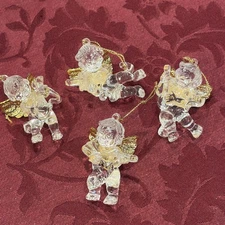 VTG Ornaments Acrylic Plastic Angels Golden Wings Musical Instruments Taiwan