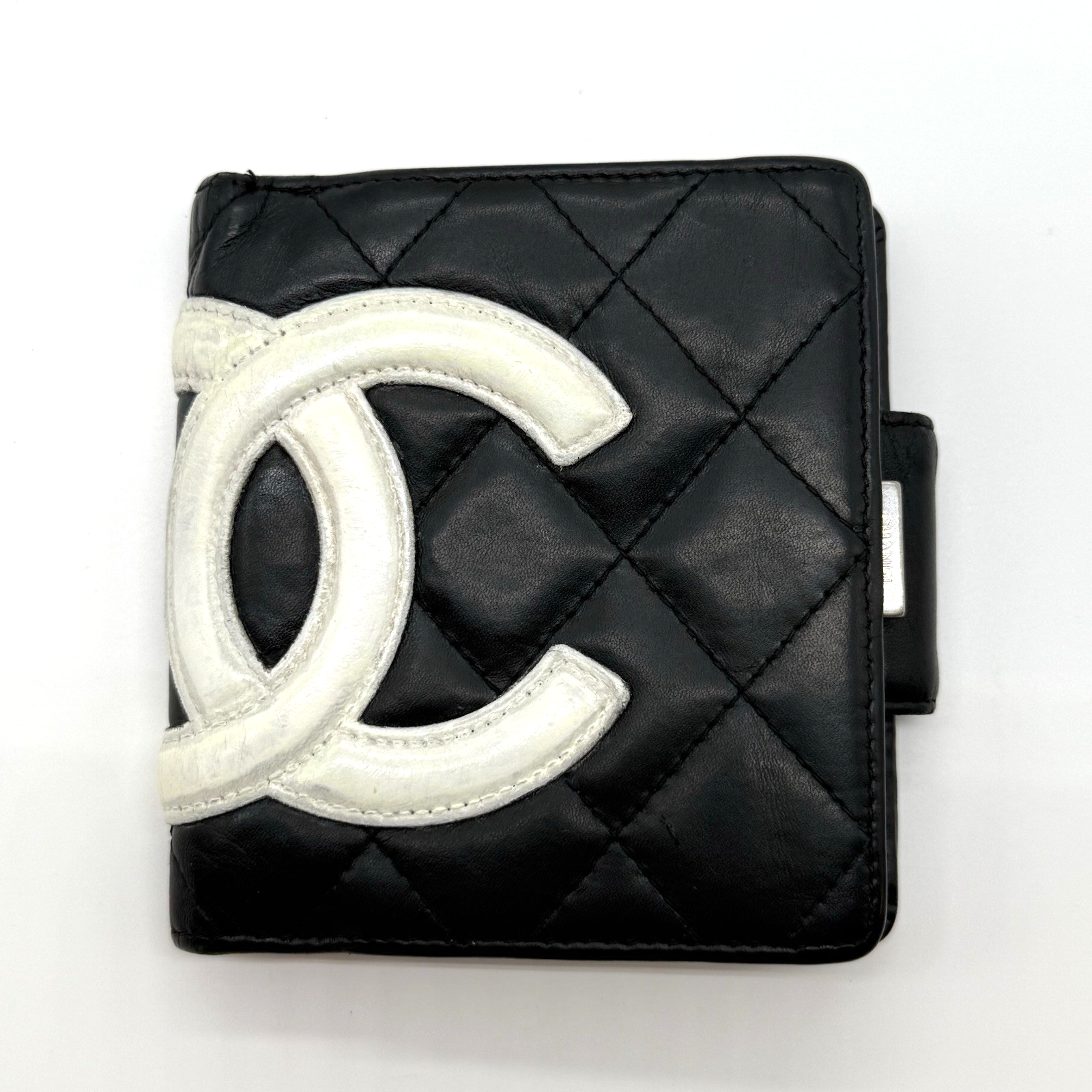 CHANEL Cambon CC Bifold Wallet Black Leather Coco Mark Authentic