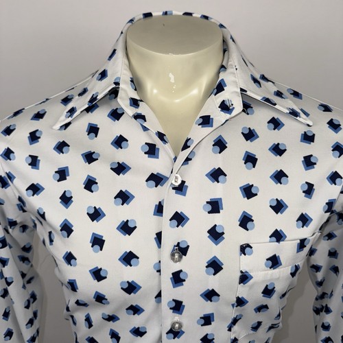 Vtg 60s 70s Disco Shirt Mens Medium Joel Butterfly Collar Hippie Geometric Nik - Afbeelding 4 van 14