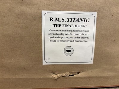 2 VTG RMS TITANIC Framed Art Prints w/ Stamps Postal Commemorative
