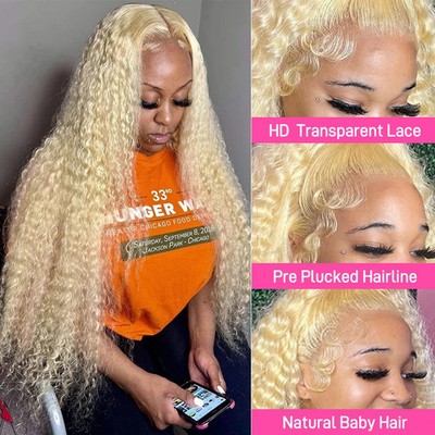 613 Deep Wave 30 Inch Human Hair Wig 13x4 13x6 HD Lace Front Honey Blonde