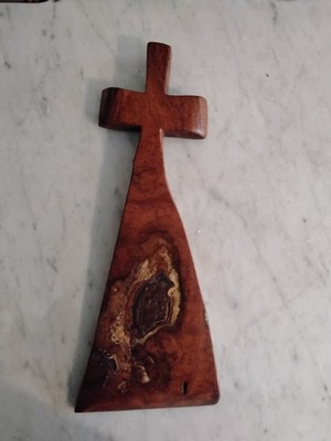 Handmade Carved Texas Mesquite Wood 14'' Wall Crooked  Cross