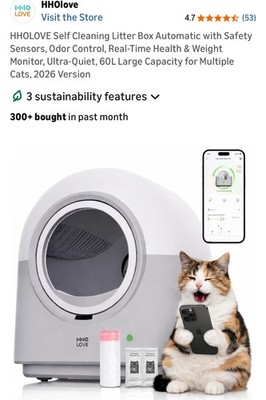 HHOLOVE Smart Automatic Cat Litter Box | Self-Cleaning, WiFi App, Multi-Cat Gray