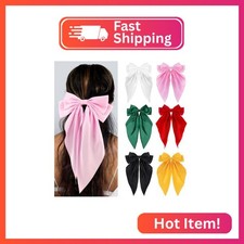 Loqpol 6 PCS Black, Yellow, Green, Red, L. Pink, White Silky Satin Hair Bows, Ov