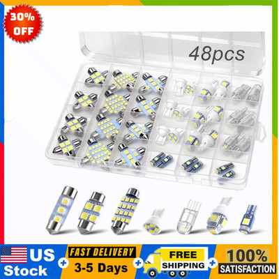 Kit luces LED interior coche 48 pcs 6500K T10 DE3175 T5 universal