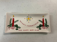 Vintage Commodore Ceramic Christmas Happy New Year Trinket Candy Tray Japan MCM