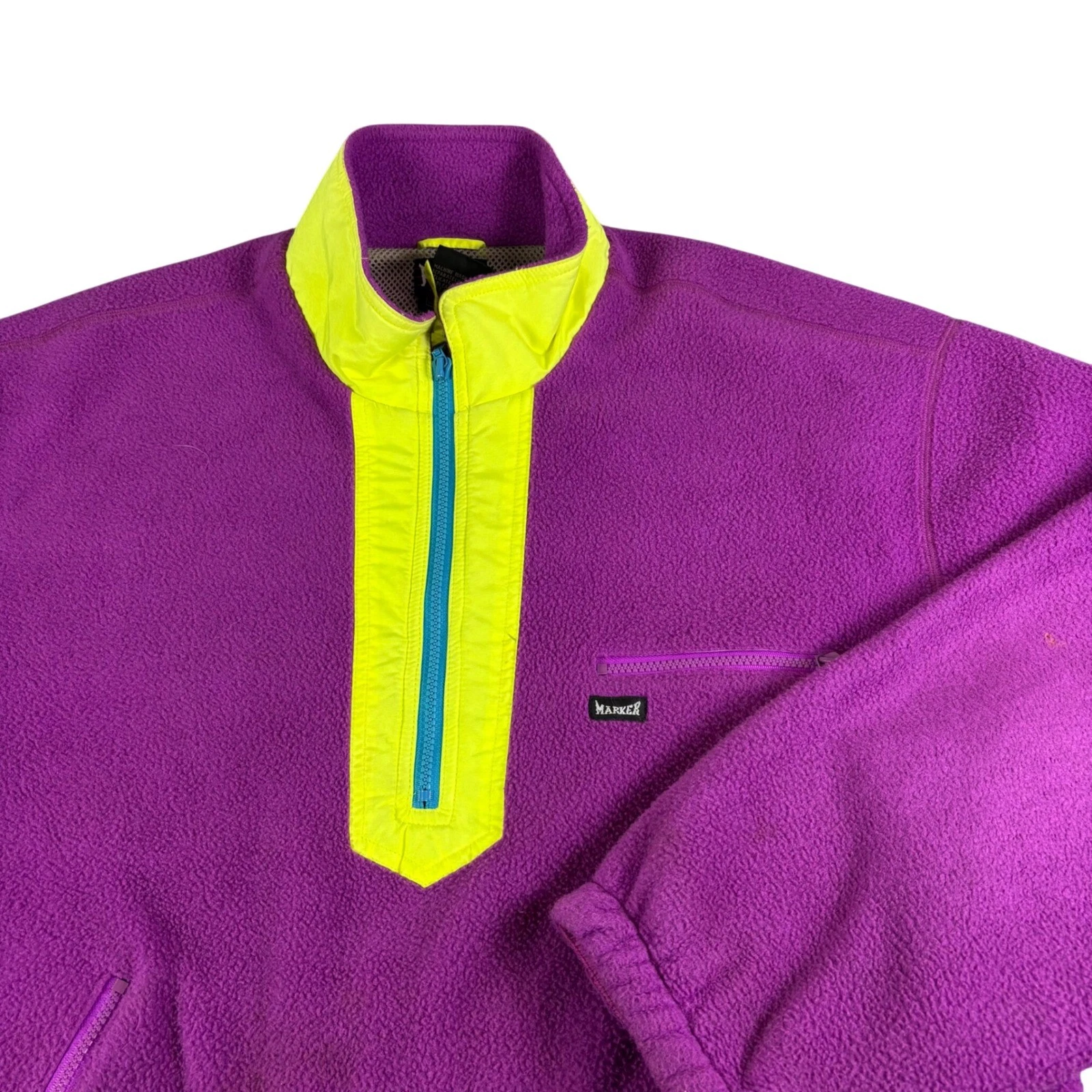 Vintage Marker Fleece Quarter Zip Pullover Purple Neon Yellow Mens Large Ski