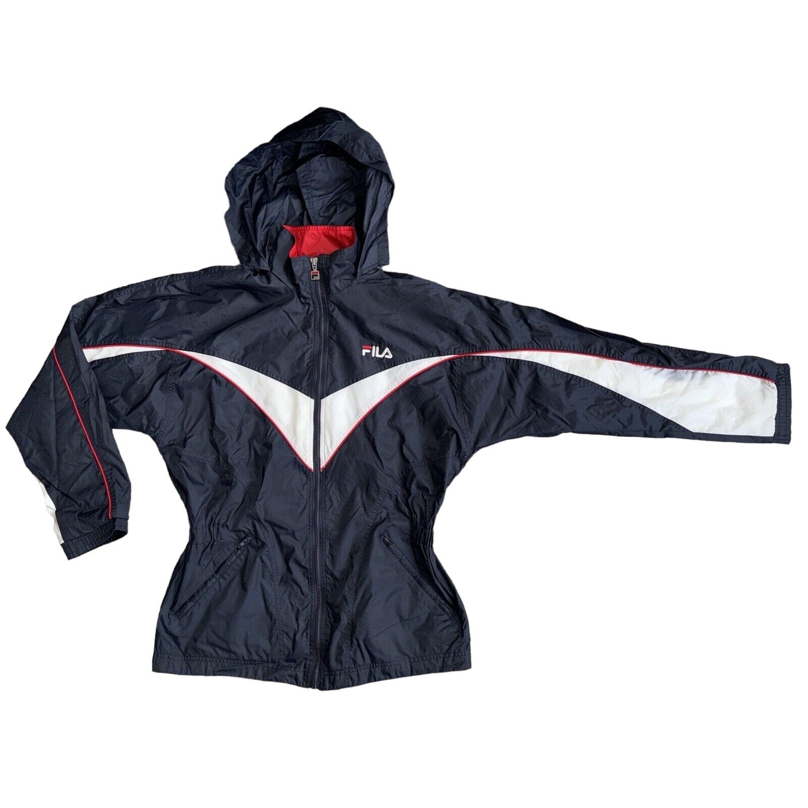 Giacca a vento donna FILA media anni 90 retrò Y2K rosso bianco blu foderata tasche