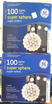 Set 2 - GE Holiday Classics 100 Lights Super Sphere Ball Clear Indoor Outdoor 6''