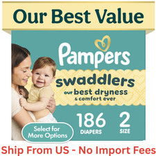 SALE Pampers Swaddlers Fragrance Free Baby Diapers Size 2, 186 Count, Free Ship