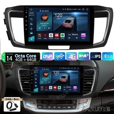 DAB+ Android 14 AutoRadio Carplay BT 5.0 GPS Navi für Honda Accord IX 2013-2017