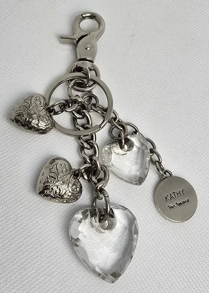 Kathy Van Zealand Plata Cristal Corazón Llavero Bolso Dije Accesorio Regalo Foto 2 de 2