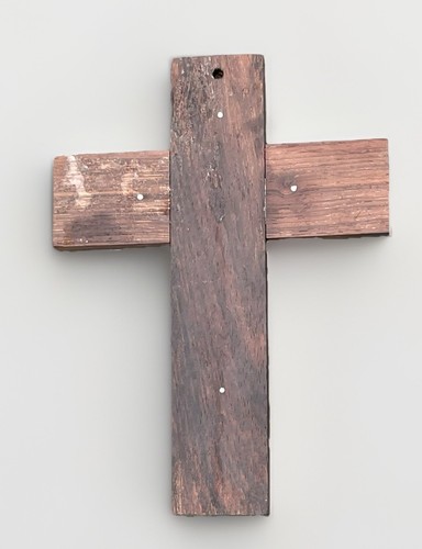 Vintage Wall Crucifix Dark Wood Enamel MCM Brutalist Cross Unique 6.5" - Photo 2/5