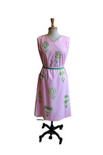 The Vested Gentress Vintage 60's Pink Green Screen Print Raccoon Balloon Dress M