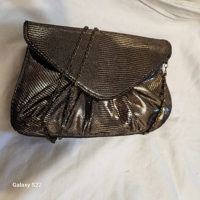 Vintage Whiting & Davis Metallic Bronze Shoulder Bag Chain Strap Textured Lined