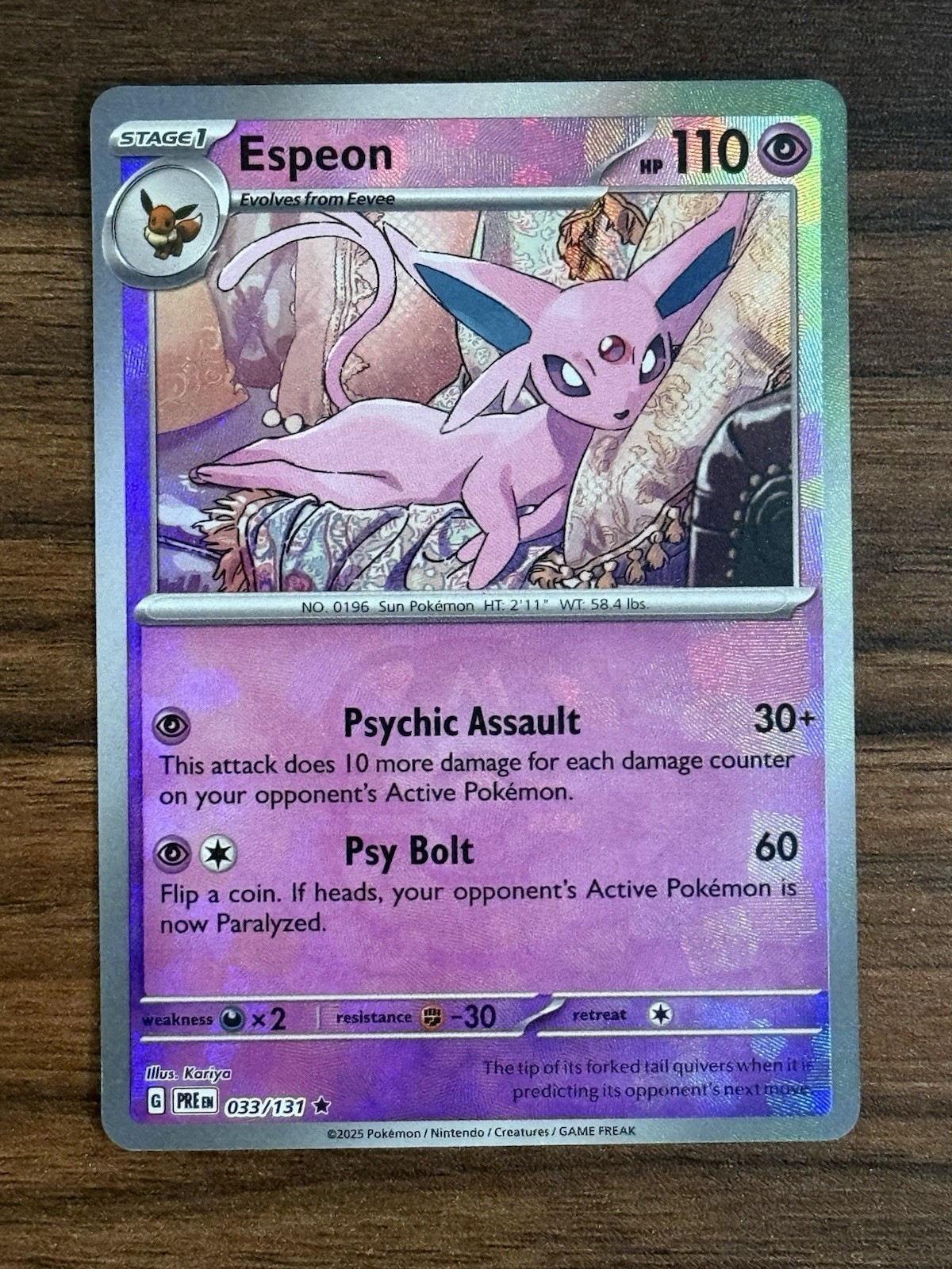 ESPEON 033/131 PRISMATIC EVOLUTIONS POKEMON (MASTER BALL HOLO, NM)