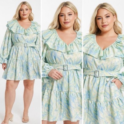 ASOS LUXE Smock Dress Marble Print Belted Open Back Size 20