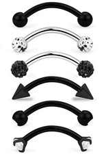 6 Pcs 16G Stainless Steel Eyebrow Piercing Rings Clear CZ Curved B...