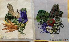 Lot 2 Vtg 70's Vegetables Needlepoint Canvas 13x16 Brunswick Completed  Partial