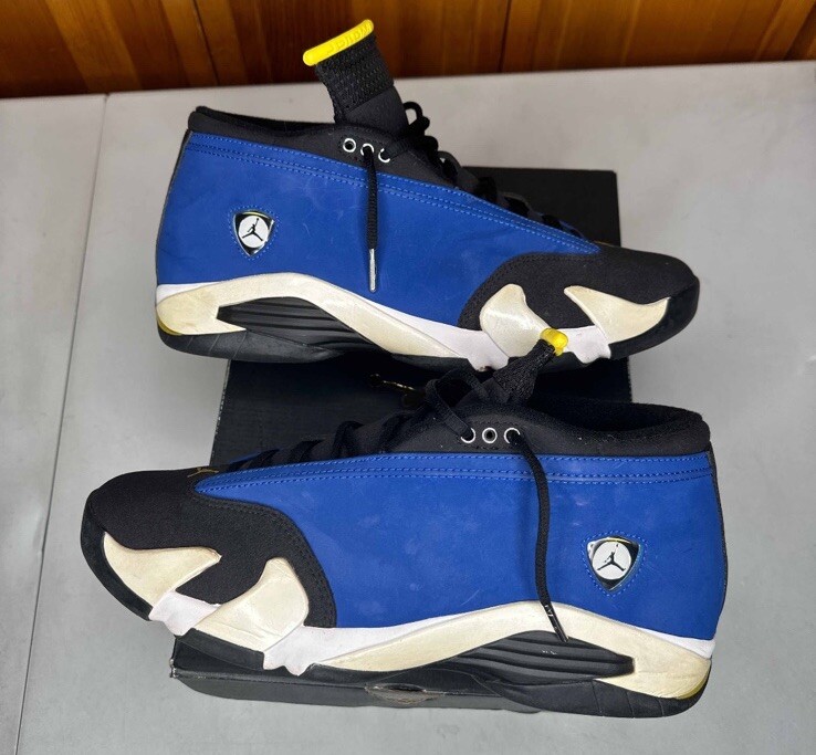 blue yellow jordan 14