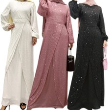 Women Sequins Bodycon Long Dress Dubai Abaya Evening Gown Muslim Kaftan Maxi Eid