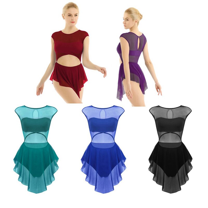 Women's Lyrical Modern Ballet Costume Asymmetrical Sheer Mesh Tutu